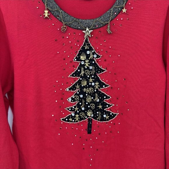 BEREK UGLY CHRISTMAS SWEATER dangly charms beaded christmas tree holiday XL - Picture 5 of 9